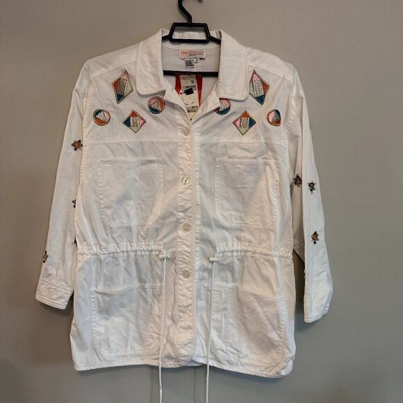 VTG Adam Douglass Adrianna Papell White Cotton Embellished Jacket Womens 14 NWT - Picture 2 of 13